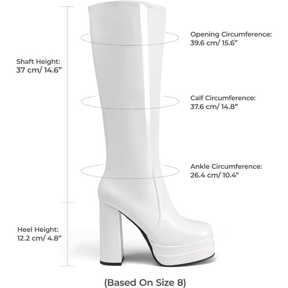 ⚡Women's White pat Faux Leather Platform Heeled Knee High Long Chunky Tall Boot - Picture 2 of 7